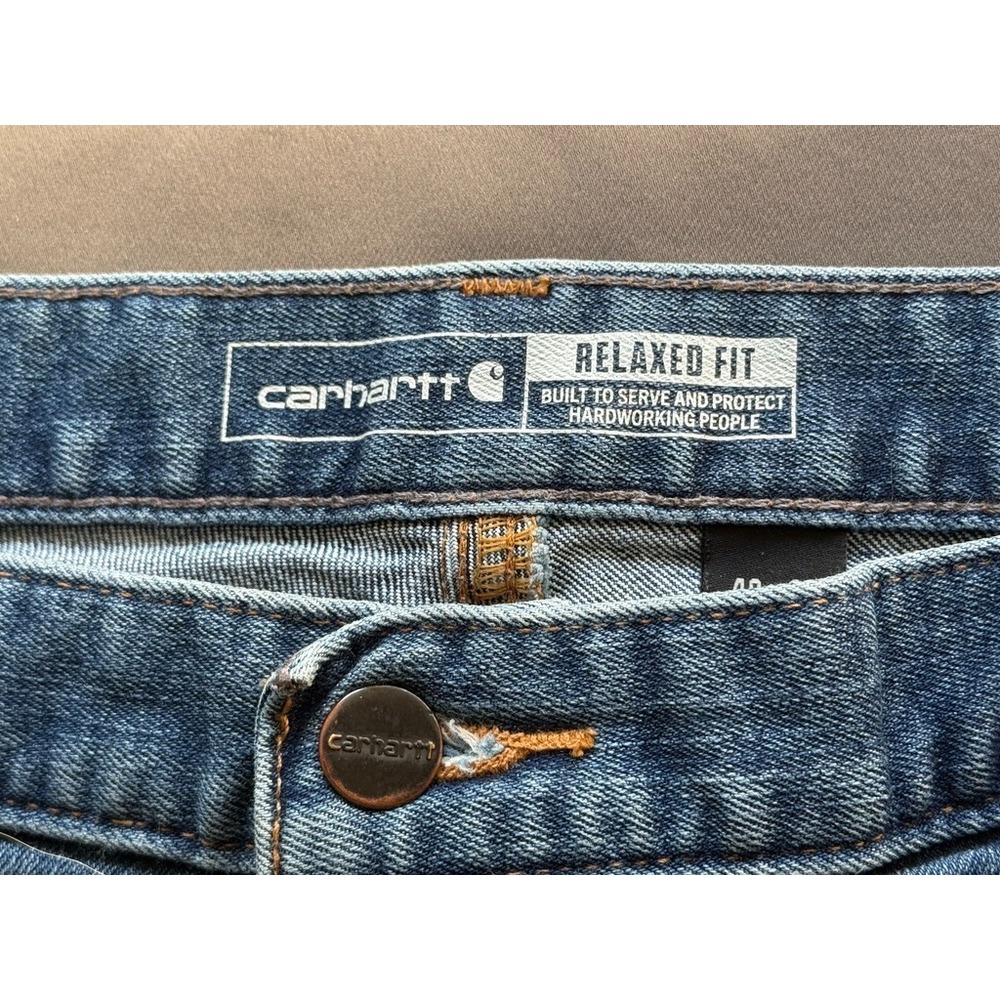 Mens 40 x 30 CARHARTT Denim Relaxed Fit Light Wash 5 Pocket Blue Jeans Everyday‎ - Picture 4 of 5